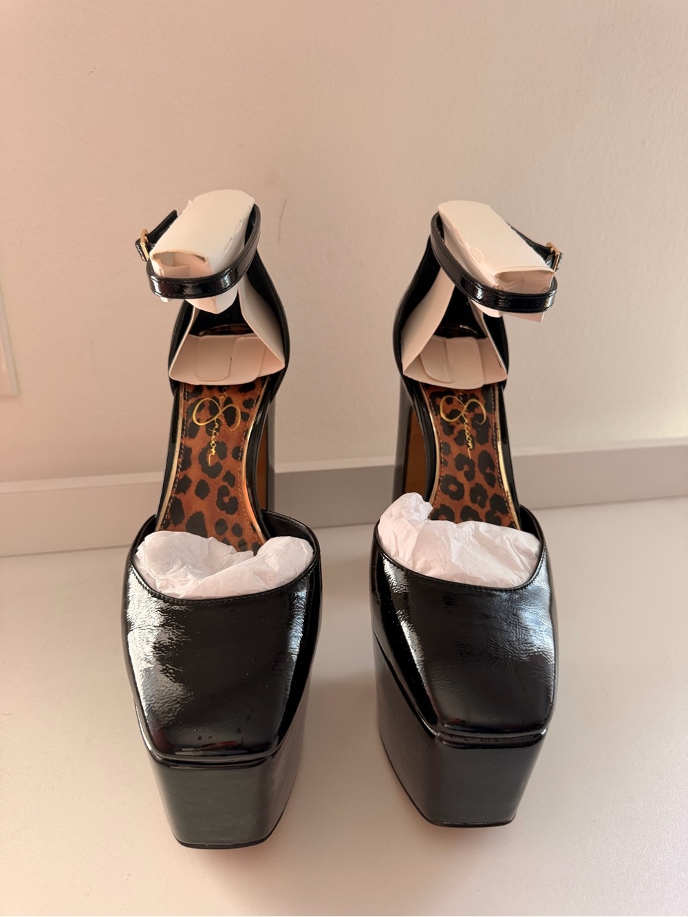Jessica Simpson Black Patent Platform Ankle-Strap Heels - Women